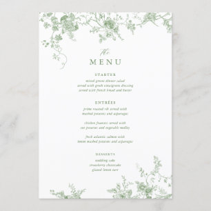 5x7" Victorian Green Floral Wedding Table Menu