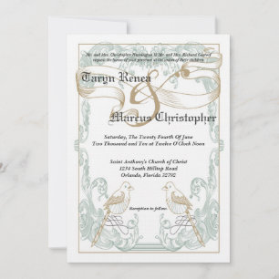 5x7 Vintage Birds Fiourish Wedding Invitation