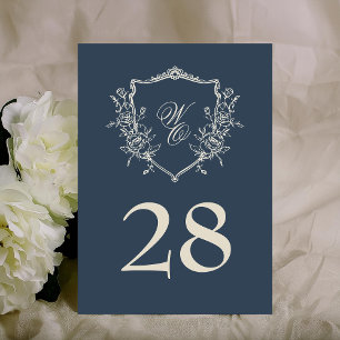 5x7 Vintage Crest Navy Cream Wedding Table Number