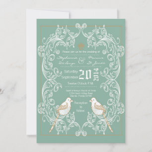 5x7 Vintage Love Birds Antique Wedding Invitation