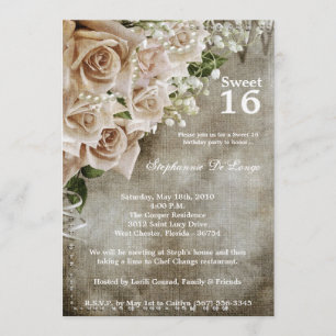 5x7 Vintage Roses Sweet 16 Birthday Invitation