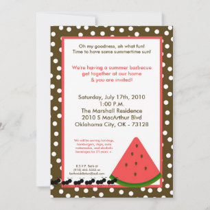 5x7 Watermelon Summer Picnic Barbecue Invitation