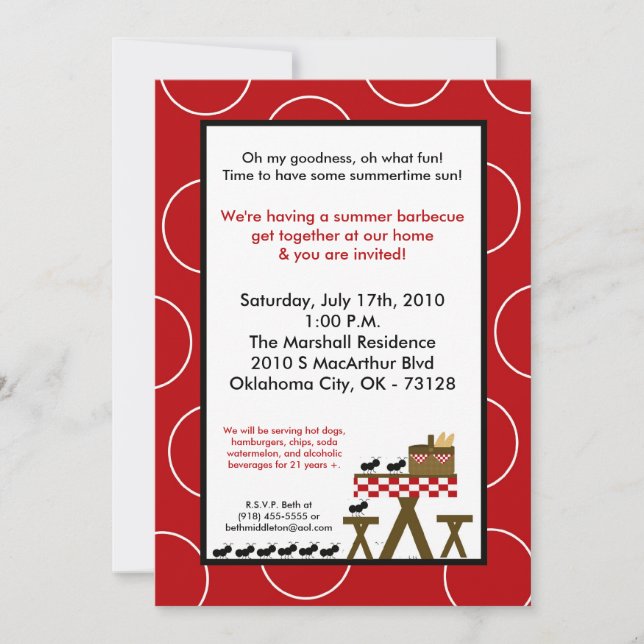 5x7 Watermelon Summer Picnic Barbecue Invitation (Front)
