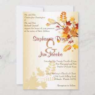 5x7 Wedding Invitation Autumn Branch Fall Leaves