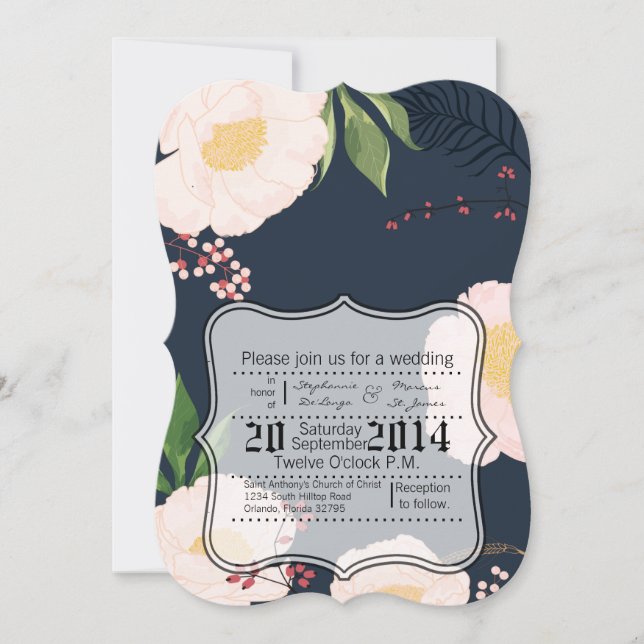 5x7 Wedding Invitation Baby Pink Cosmos on White (Front)
