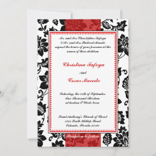 5x7 Wedding Invitation Black Flourish Red Stripe