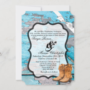 5x7 Wedding Invitation Blue Wood Barn Door Boots