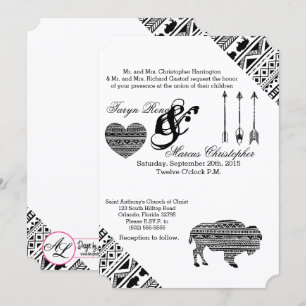 5x7 Wedding Invitation Boho Buffalo Tribal Pattern