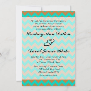 5x7 Wedding Invitation Chevron Brown & Seafoam