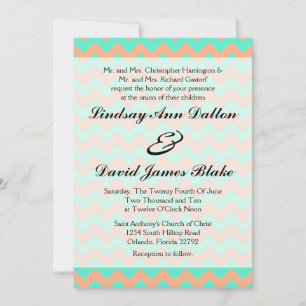 5x7 Wedding Invitation Chevron Seafoam & Salmon
