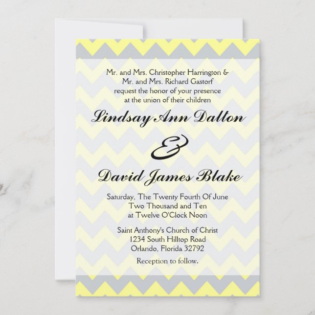 5x7 Wedding Invitation Chevron Yellow & Grey (Front)