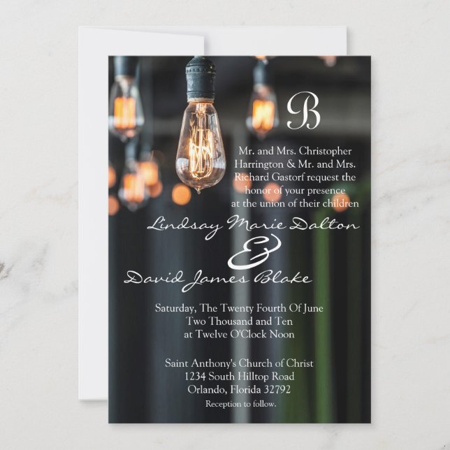 5x7 Wedding Invitation Country Light Bulbs (Front)