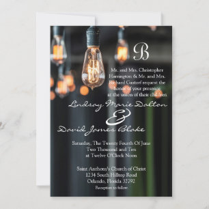 5x7 Wedding Invitation Country Light Bulbs