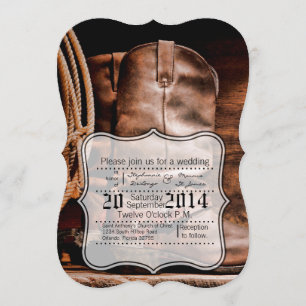 5x7 Wedding Invitation Cowboy Boots Barn Wood Rust