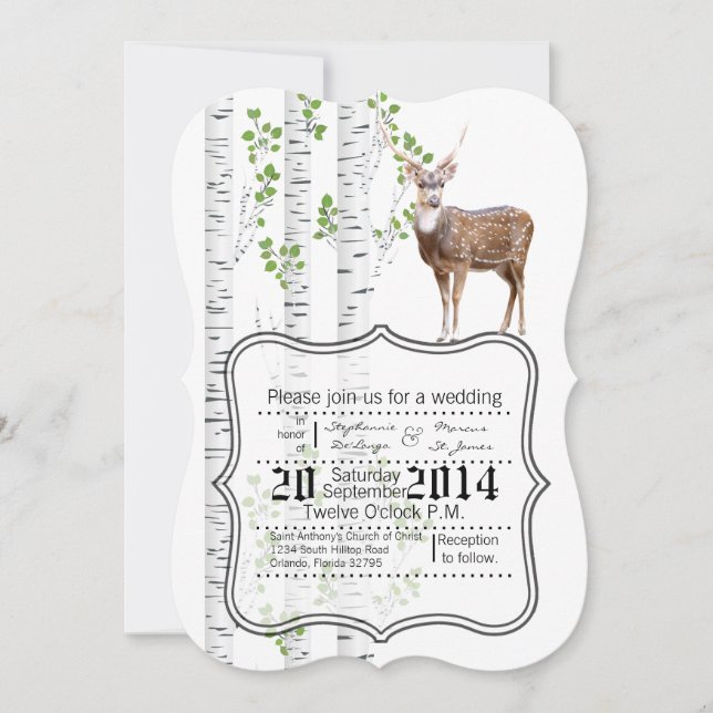 5x7 Wedding Invitation Deer Doe Buck Woodland Hunt (Front)