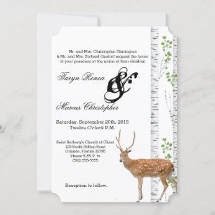 5x7 Wedding Invitation Deer Doe Buck Woodland Hunt