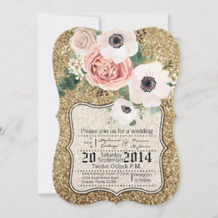 5x7 Wedding Invitation Geometric Rose Gold Glitter
