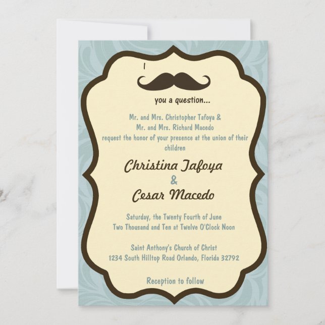 5x7 Wedding Invitation I Moustache You a Question (Front)