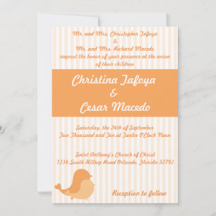 5x7 Wedding Invitation Love Birds Peach Stripes
