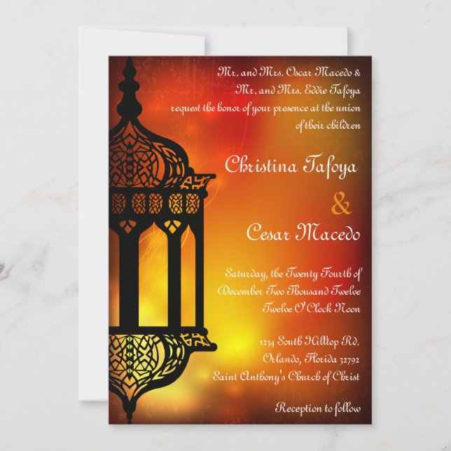 5x7 Wedding Invitation Moroccan Lantern Indian (Front)