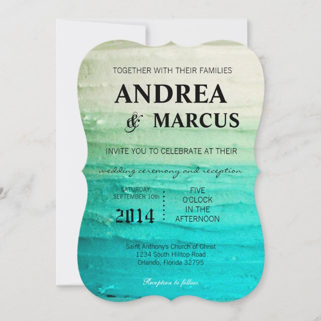 5x7 Wedding Invitation Ombre Blue Frosting (Front)