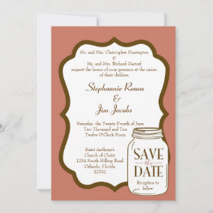 5x7 Wedding Invitation Pink/Brown Mason Jars