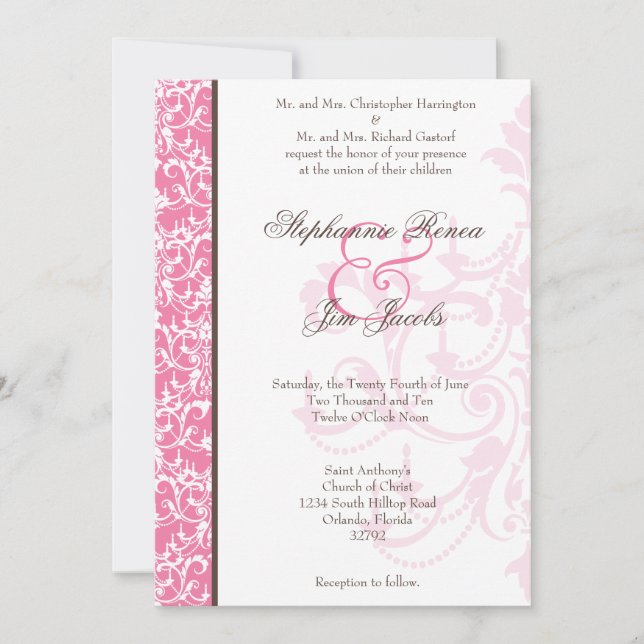 5x7 Wedding Invitation Pink Chandelier Glitz (Front)