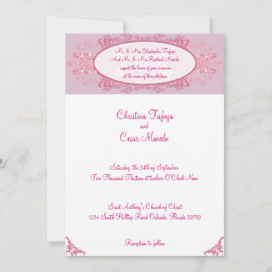 5x7 Wedding Invitation Pink/Purple Chinese Scrolls