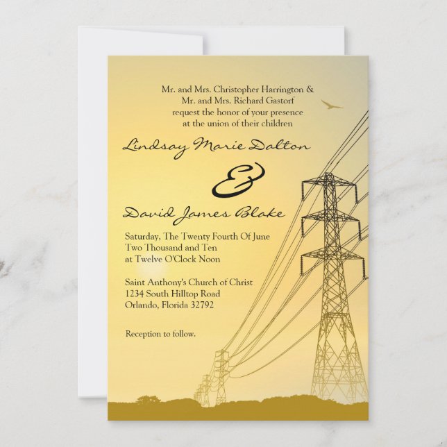 5x7 Wedding Invitation Sunset Powerlines (Front)
