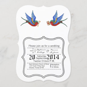 5x7 Wedding Invitation Traditional Bird Tattoo Spa