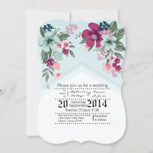 5x7 Wedding Invitation Tropical Flower on Blue Omb