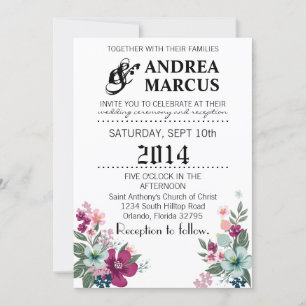 5x7 Wedding Invitation Tropical Flowers on White
