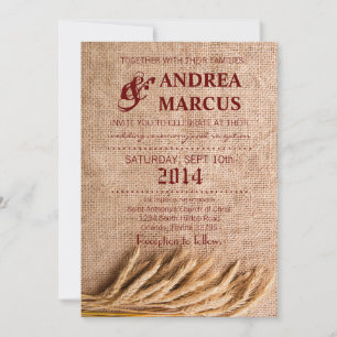 5x7 Wedding Invitation Wheat on Burlap Sack Countr