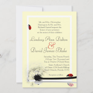 5x7 Wedding Invitation Yellow and Lady Bugs