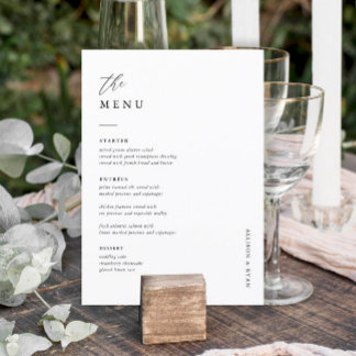 5x7" Wedding Table Menu Cards Double-Sided