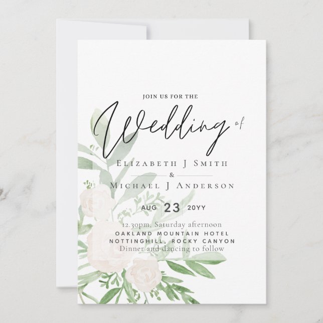 5x7 White Bouquet Script Overlay Budget Wedding (Front)