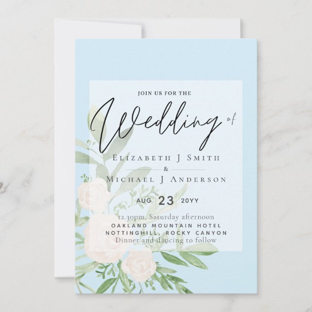 5x7 White Bouquet Script Overlay Budget Wedding (Front)