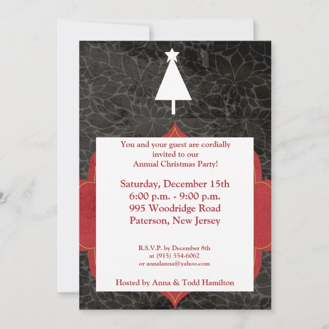 5x7 White Outline Christmas Tree Invitation (Front)
