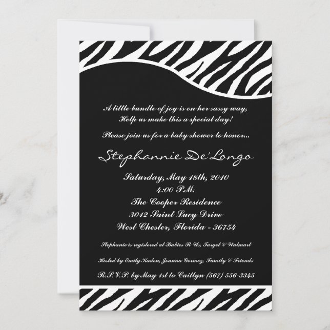 5x7 White Tiger Anima Print Baby Shower Invitation (Front)
