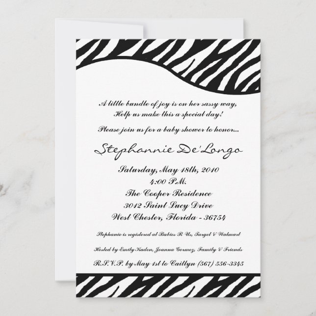 5x7 White Tiger Anima Print Baby Shower Invitation (Front)