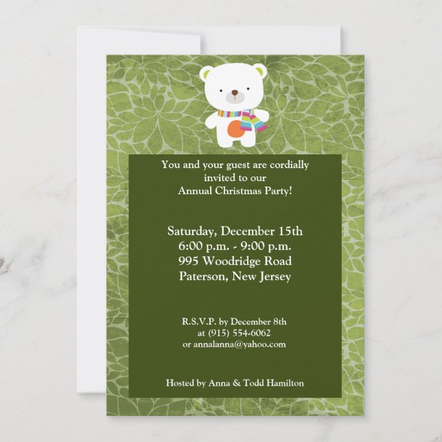 5x7 Winter Christmas Polar Bear Invitation (Front)