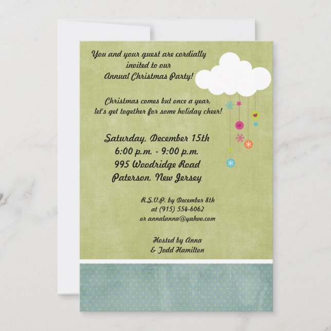 5x7 Winter Cloud / Snowflakes Christmas Invitation (Front)