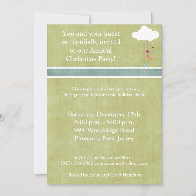 5x7 Winter Cloud with Ornaments  Invitation (Front)