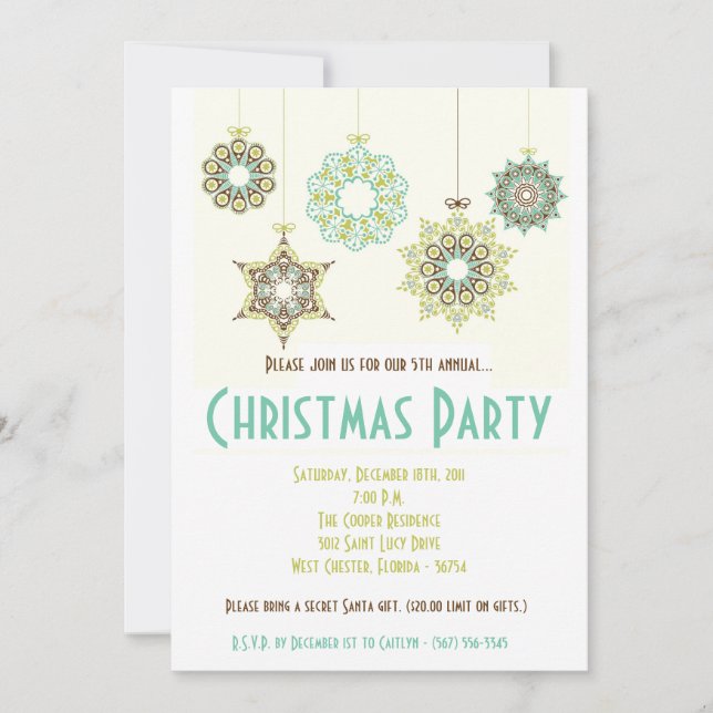 5x7 Winter Snowflake XMAS Christmas Invitation (Front)