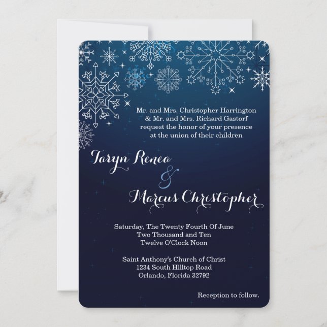 5x7 Winter Snowflakes Snow Ice Wedding Invitation (Front)