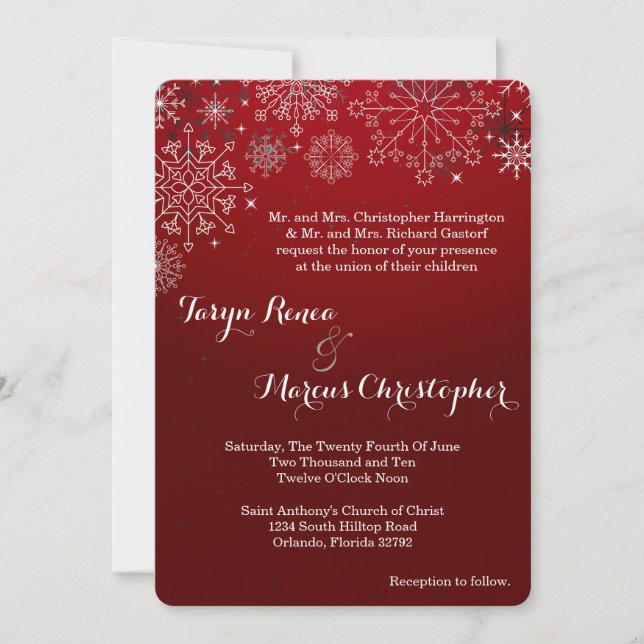5x7 Winter Snowflakes Snow Ice Wedding Invitation (Front)