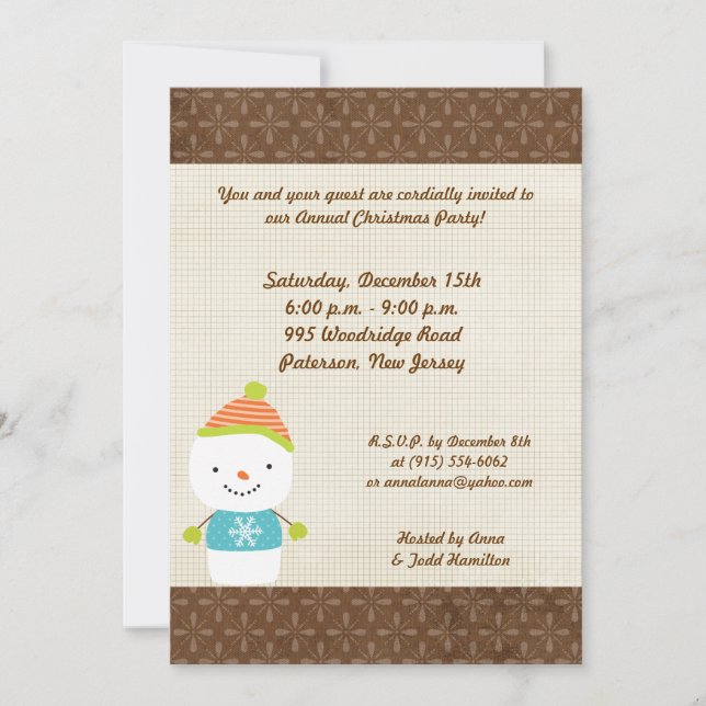 5x7 Winter Snowman winter Snow Invitation (Front)