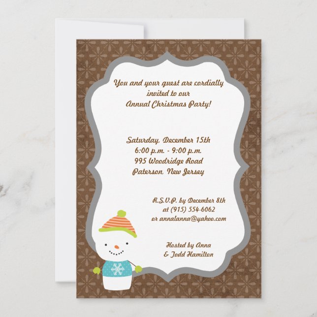 5x7 Winter Snowman winter Snow Invitation (Front)