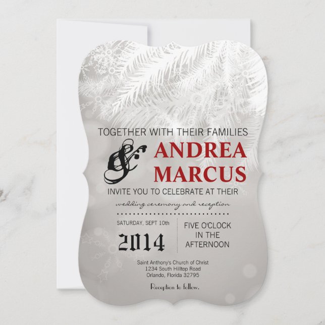 5x7 Winter White Pine Tree Need Wedding Invitation (Front)