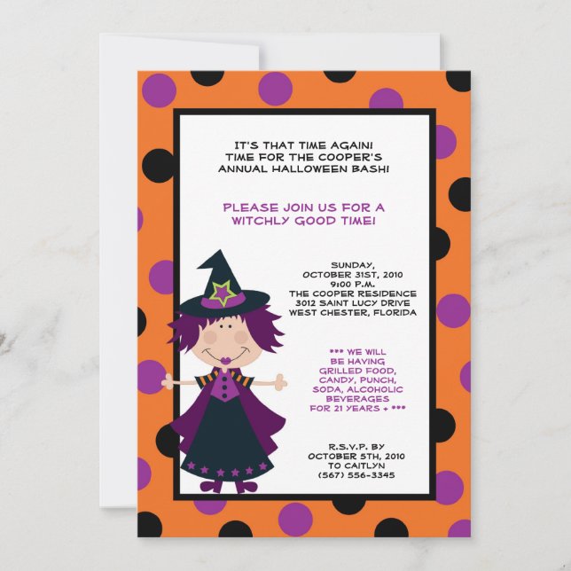 5x7 Witch Halloween Bash Party Invitation (Front)